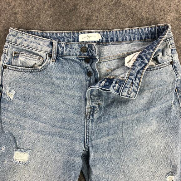 Carly Jean Womens Jeans 13 Blue Straight High Rise Baggy Button‎ Fly Distressed - Picture 7 of 14
